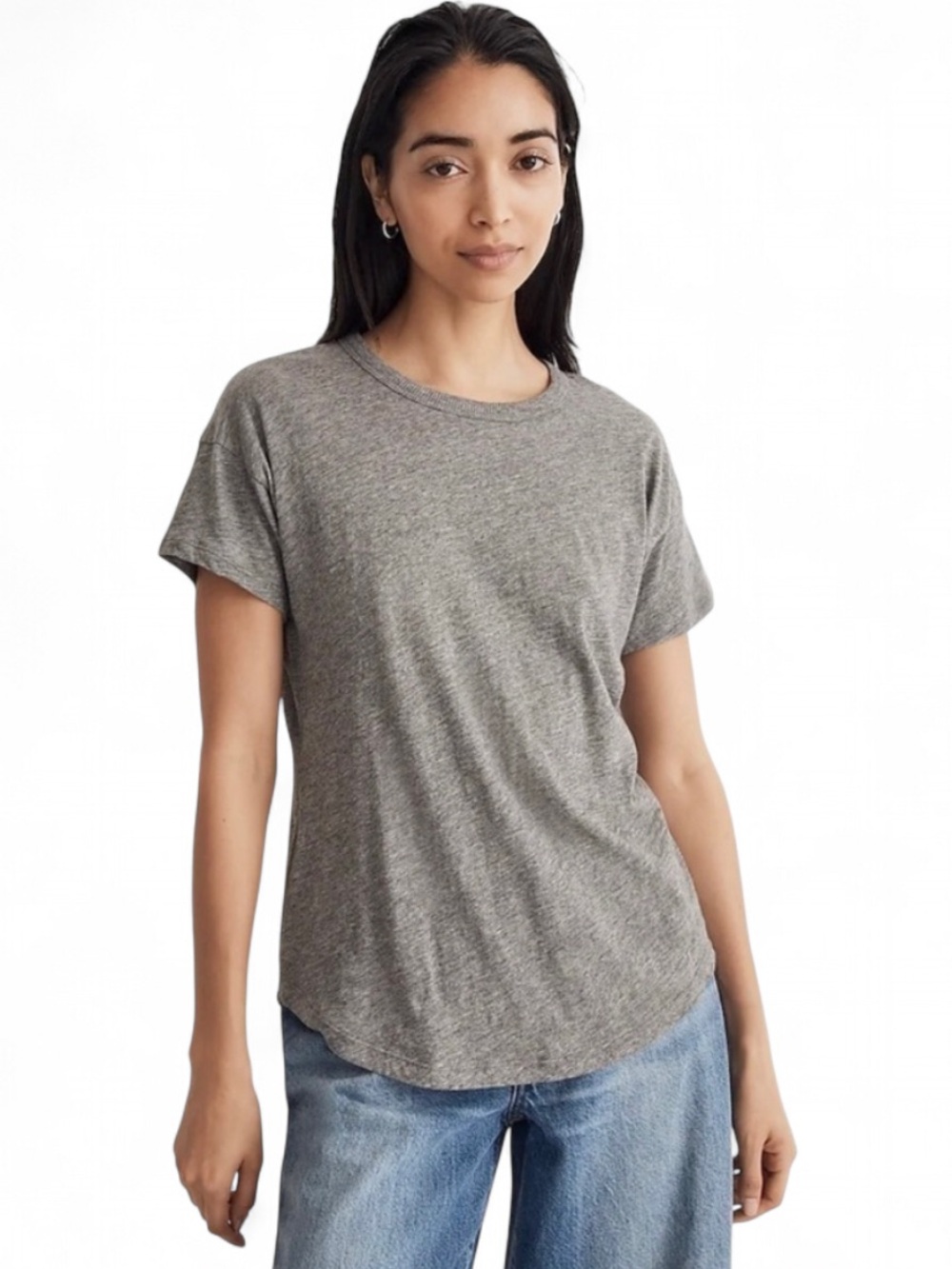 Madewell Whisper Cotton Rib Scoop Hem Crew Neck T-Shirt Sz Medium Heathered Grey